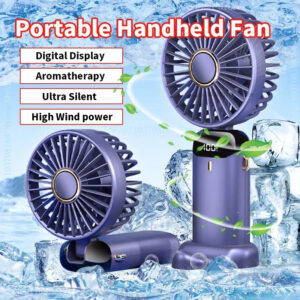 Handheld Mini Fan 3000mAh Foldable Portable Desk Outdoor Neck Hanging 5 Speed USB Rechargeable Fan Phone Stand Display Screen