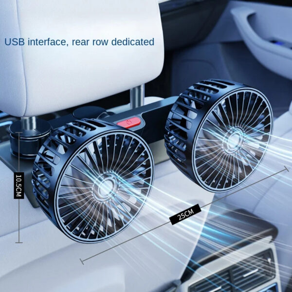 Car Fan 3-speed Car Seat Back Cooling Fan USB Charge Dual Head Fan 360 Degree Rotation Neck Cooler for Summer Car Accessories