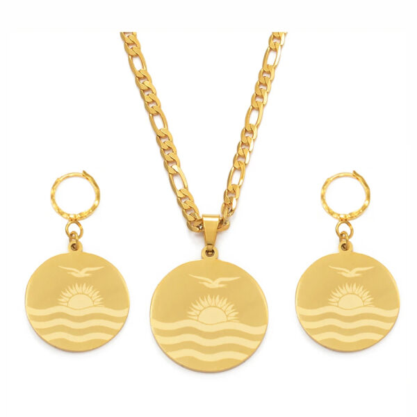 Anniyo kiribati Flag Pendant Necklaces Earrings for Women Girls Gold Plated Jewelry Sets #076321