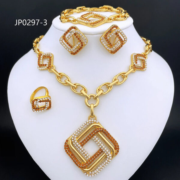 Dubai 18K Gold Plated Jewelry Set For Women Classic Design Square Pendant Necklace Earrings Bracelet And Ring 4PCS Set Jewelry