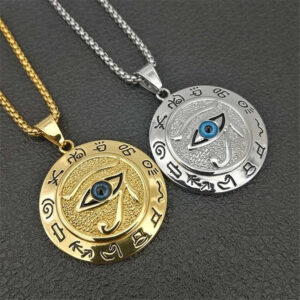 NewTrendy Egypt Eye of Horus Pattern Round Pendant Necklace Men&apos;s Women&apos;s Necklace Amulet Rune Pendant Accessories Party Jewelry