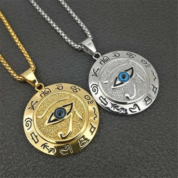 NewTrendy Egypt Eye of Horus Pattern Round Pendant Necklace Men&apos;s Women&apos;s Necklace Amulet Rune Pendant Accessories Party Jewelry