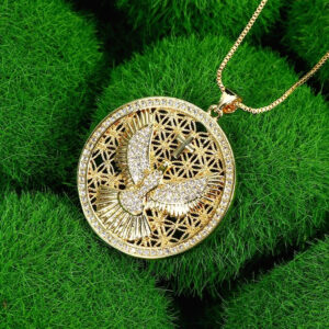 Exquisite Golden Holy Spirit Pendant for Women Men Casual Zircon Chain Necklace Religious Jewelry Gift