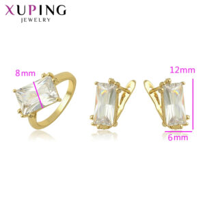 Xuping Jewelry Fashion Square Shaped Gold Plated Anniversary Earrings and Ring Jewelry Sets for Women Gifts 65239