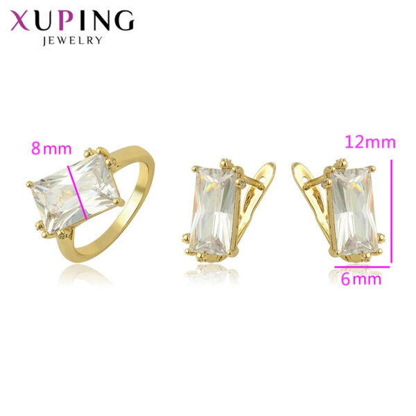 Xuping Jewelry Fashion Square Shaped Gold Plated Anniversary Earrings and Ring Jewelry Sets for Women Gifts 65239