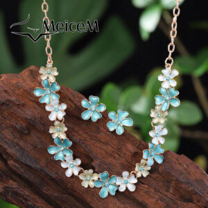 MeiceM Colored Jewelry Set Women&apos;s Floral Collection Floral Stitching Design Necklace Earrings Set Banquet Jewelry Set For Women