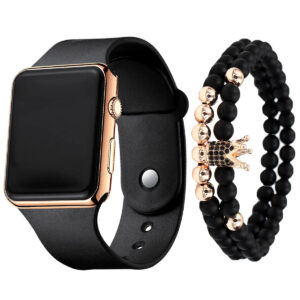 Unisex fashion trend casual personality square LED electronic watch versatile electronic watch with crown bracelet