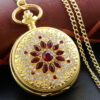 New Gold Luxury Ruby Pocket Watch Necklace Digital Pendant Chain Clock Fashion Sculpture Women&apos;s Men&apos;s Gift