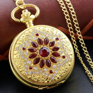 New Gold Luxury Ruby Pocket Watch Necklace Digital Pendant Chain Clock Fashion Sculpture Women&apos;s Men&apos;s Gift
