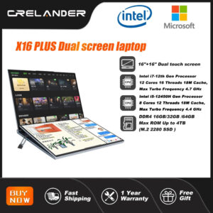 CRELANDER 16&quote; Dual Touch Screen Laptop Intel i5i7 12th Gen 12 Cores IPS Screen 32GB RAM M2 SSD Windows 11 Intel Laptop Computer