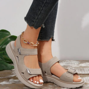 Women&apos;s Solid Color Casual Sandals, Platform Ankle Buckle Soft Sole Walking Wedge Shoes, Slingback Summer Shoes