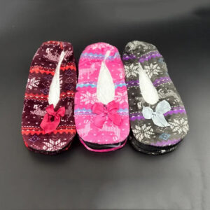 Christmas Home Slipper Women Bow Knot Snowflake Winter Warm Thick Fur Grip Cute Funny Indoor House Fluffy Female Floor Shoe