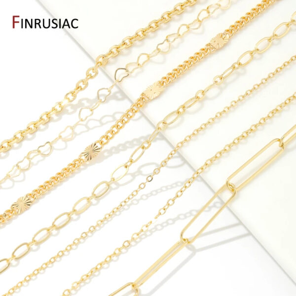 DIY Jewelry Making Chain Multi Types 14K Gold Plated Brass Metal Round Link Cable Chains For Needlework Diy Jewelry Accessories