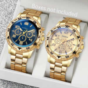 2pcs/set Men Business Watches Fashion Arabic Dial Steel Band Male&apos;s Quartz Watch Set Without Box）