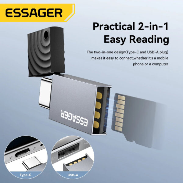 Essager 2 in 1 Card Reader Type C & USB2.0 to Micro SD/TF Memory Card Device High Speed Cardreader for Phone Laptop Accessories