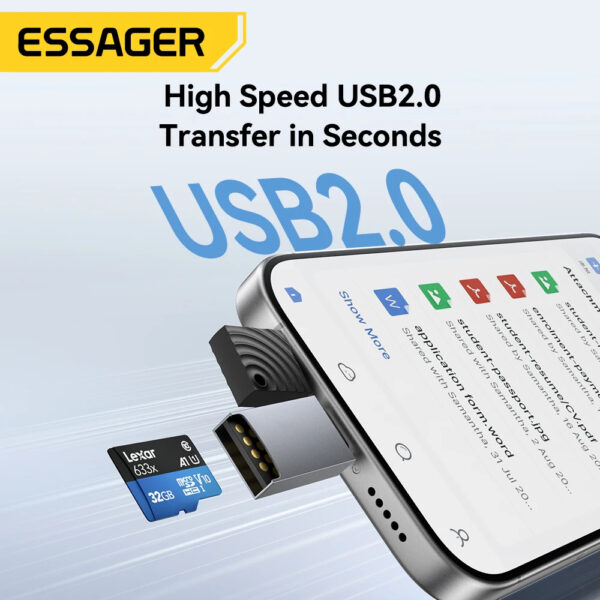 Essager 2 in 1 Card Reader Type C & USB2.0 to Micro SD/TF Memory Card Device High Speed Cardreader for Phone Laptop Accessories