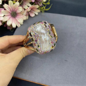 Hot Turkish Irregular Baroque Freshwater Pearl Gems Jewelry Tourmaline Crystal Necklace Ring Earring Set Women Party Jewelry