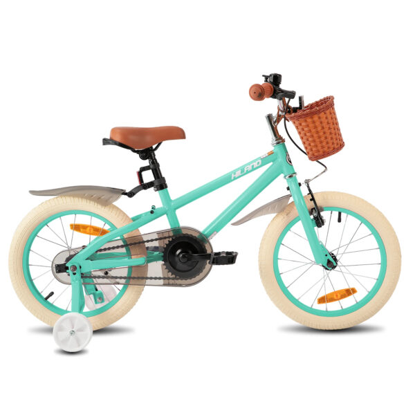 Hiland Kids Bicycle 14/16/18 Inch with Training Wheels – Green/Pink Girls Bike with Handbrake, Coaster Brake & Front Basket