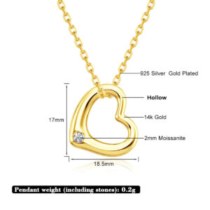 Hollow 14K Real Gold Jewelry Heart Pendant Women Moissanite Valentine&apos;s Day Birthday Gift Fine jewelry