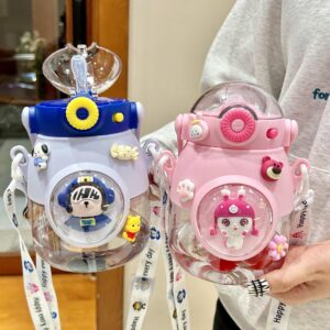 Sesame Leak Proof Children's Water Cup Food Grade Plastic Big Belly Straw Cup for Children Portable Flip Cover Sucker Kettle