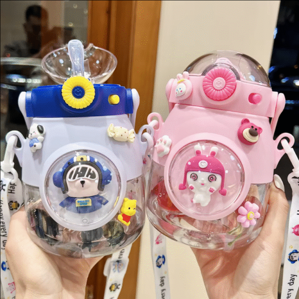 Sesame Leak Proof Children's Water Cup Food Grade Plastic Big Belly Straw Cup for Children Portable Flip Cover Sucker Kettle