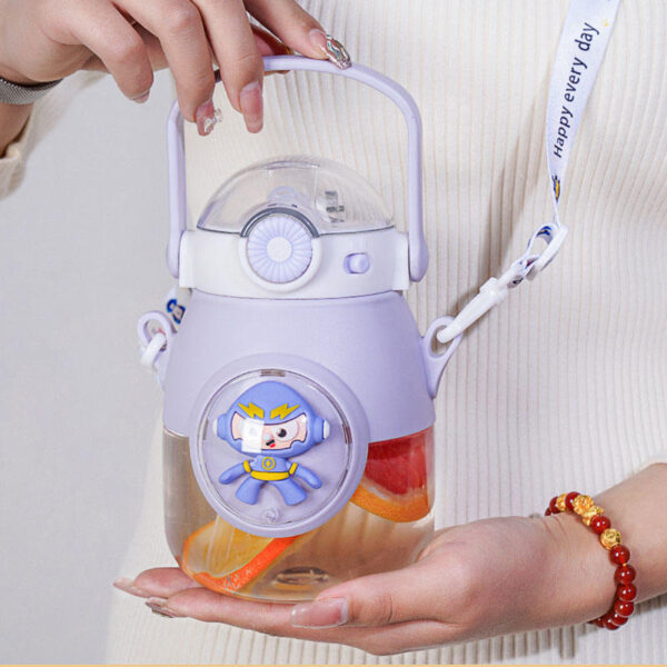 Sesame Leak Proof Children's Water Cup Food Grade Plastic Big Belly Straw Cup for Children Portable Flip Cover Sucker Kettle