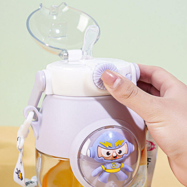Sesame Leak Proof Children's Water Cup Food Grade Plastic Big Belly Straw Cup for Children Portable Flip Cover Sucker Kettle
