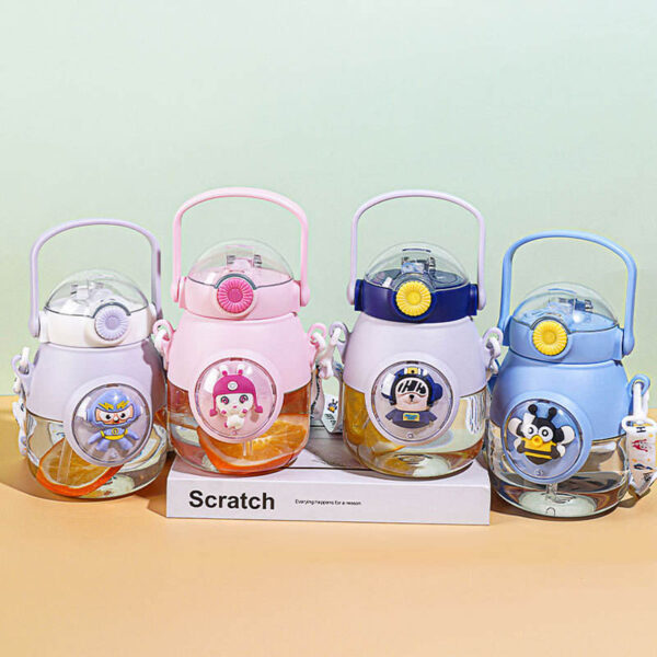 Sesame Leak Proof Children's Water Cup Food Grade Plastic Big Belly Straw Cup for Children Portable Flip Cover Sucker Kettle